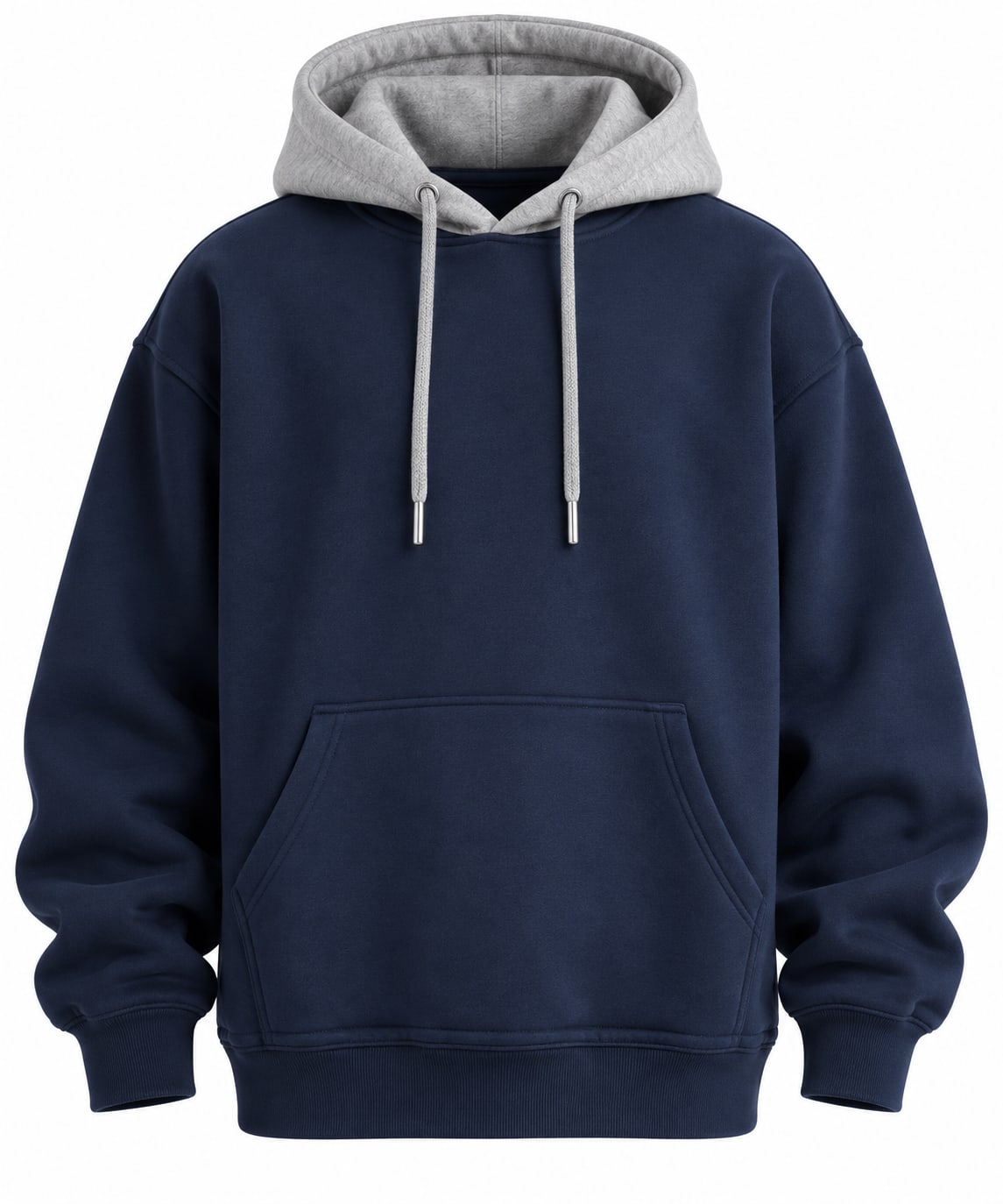 Custom Heavyweight Pullover Hoodie – Navy & Heather Grey Contrast Hood