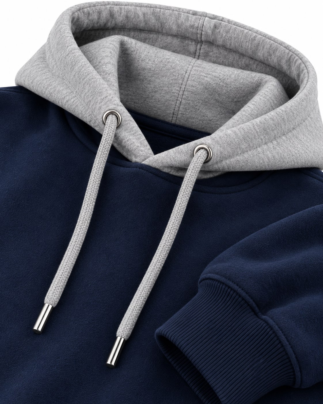 Custom Heavyweight Pullover Hoodie – Navy & Heather Grey Contrast Hood