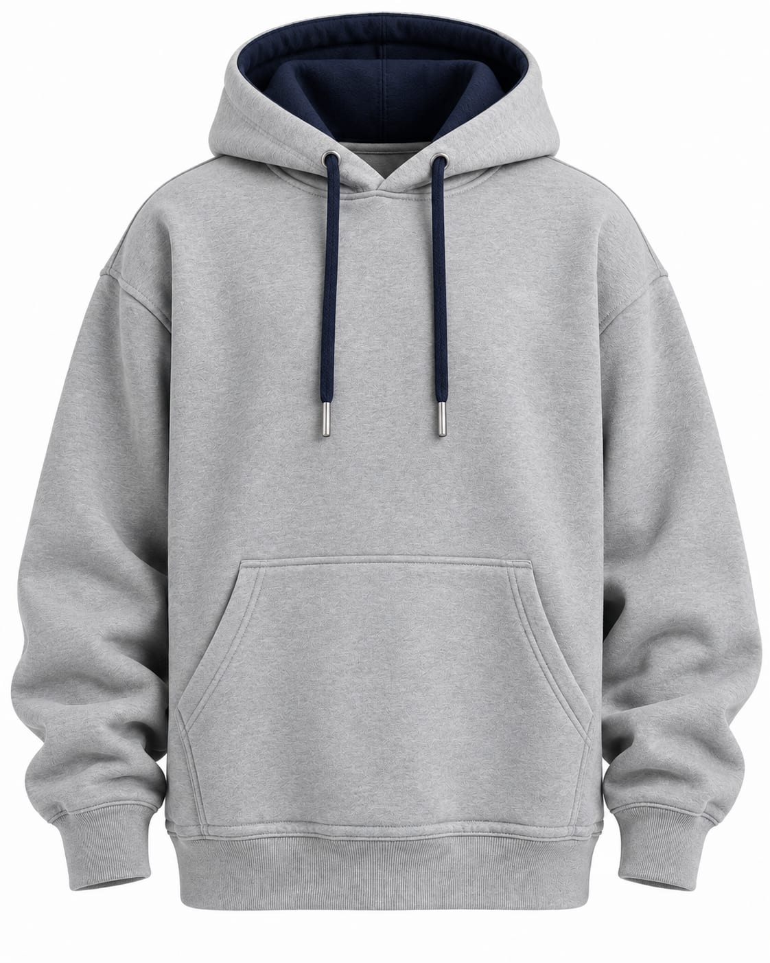 Custom Heavyweight Pullover Hoodie – Heather Grey & Navy Contrast Hood