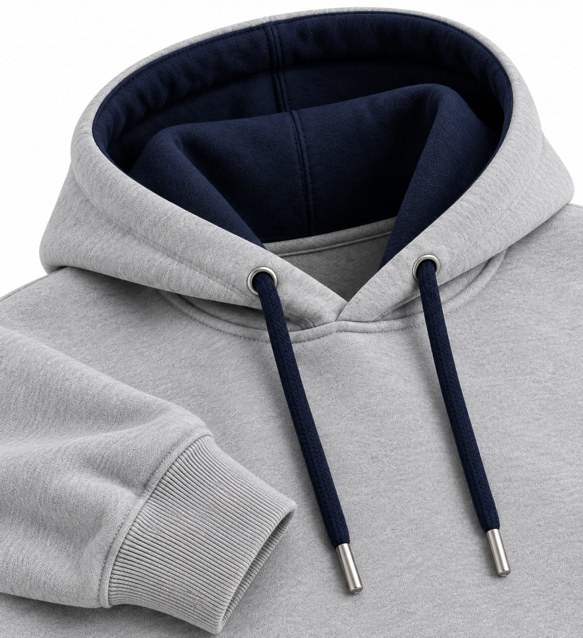 Custom Heavyweight Pullover Hoodie – Heather Grey & Navy Contrast Hood