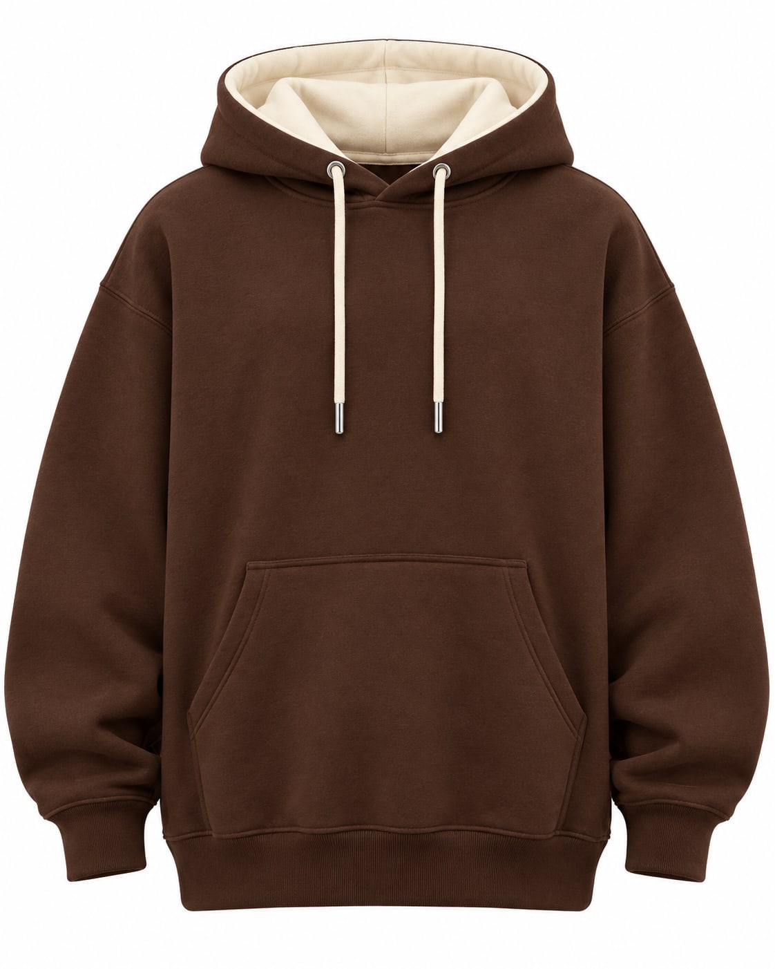 Custom Chocolate Brown Heavyweight Hoodie – Cream Contrast Hood