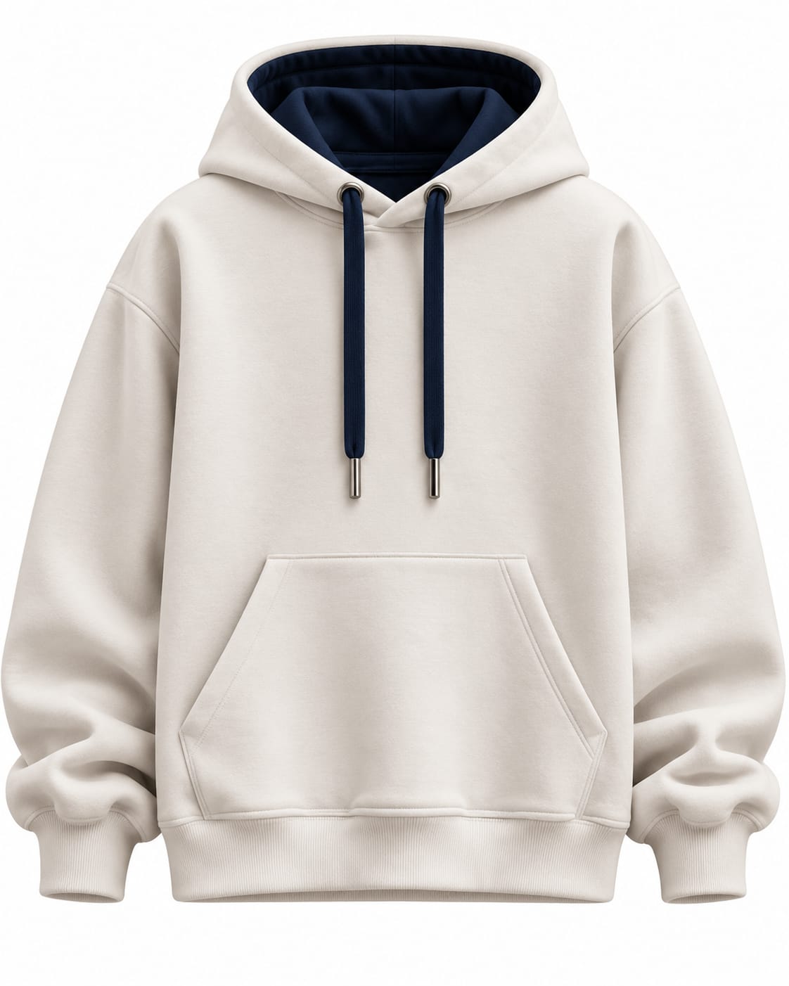 Custom Heavyweight Pullover Hoodie – Off-White & Navy Contrast Hood