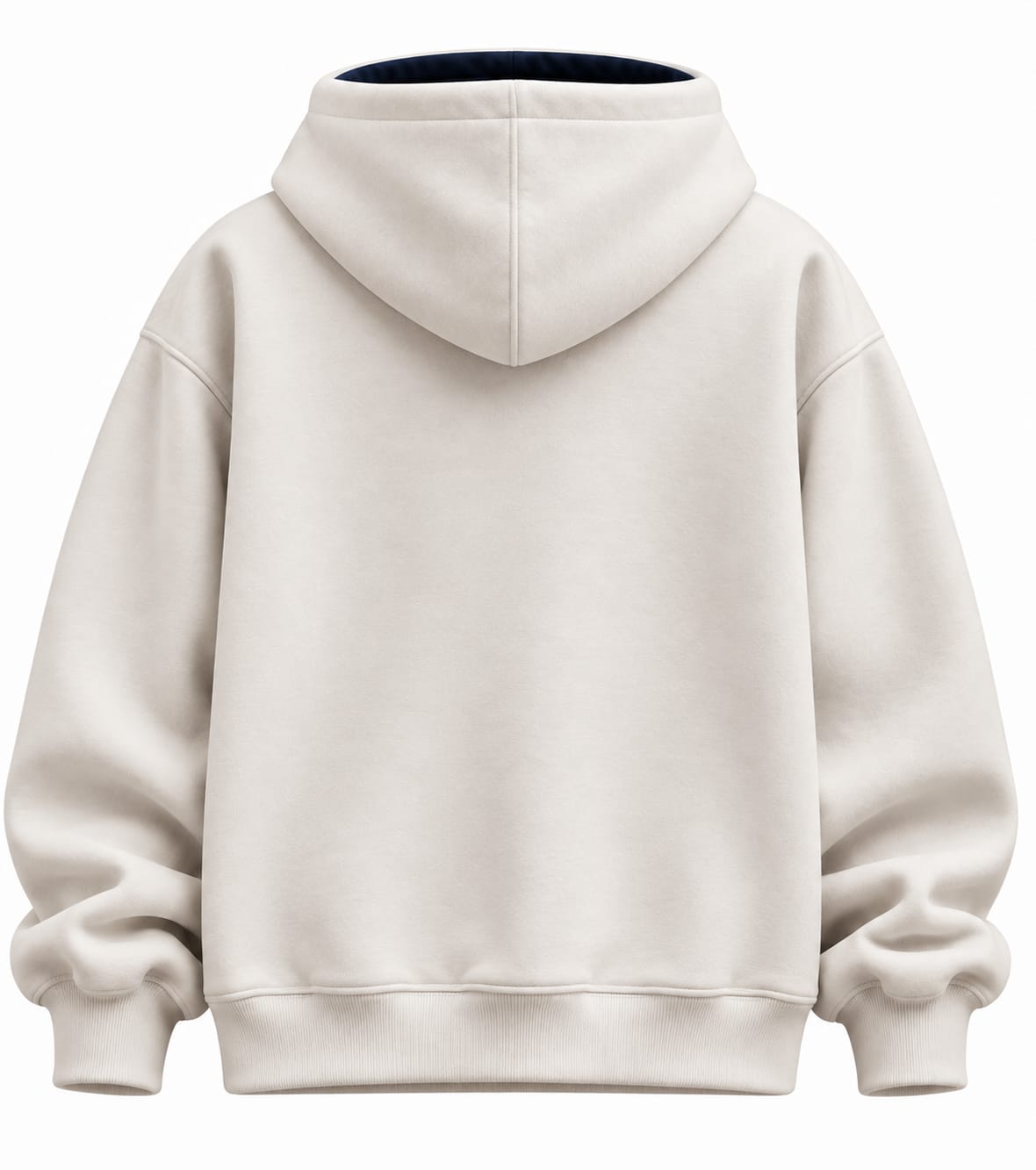 Custom Heavyweight Pullover Hoodie – Off-White & Navy Contrast Hood