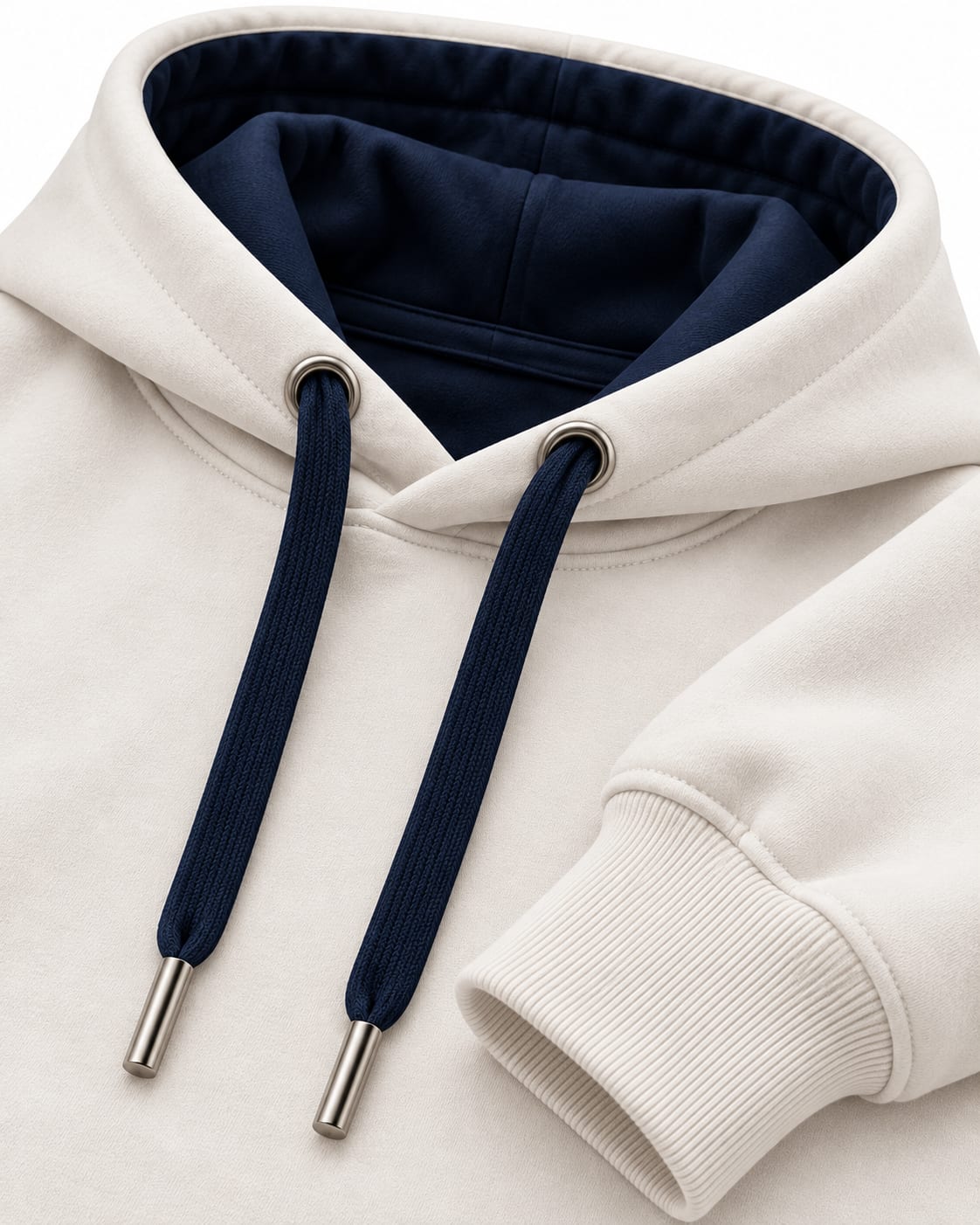 Custom Heavyweight Pullover Hoodie – Off-White & Navy Contrast Hood