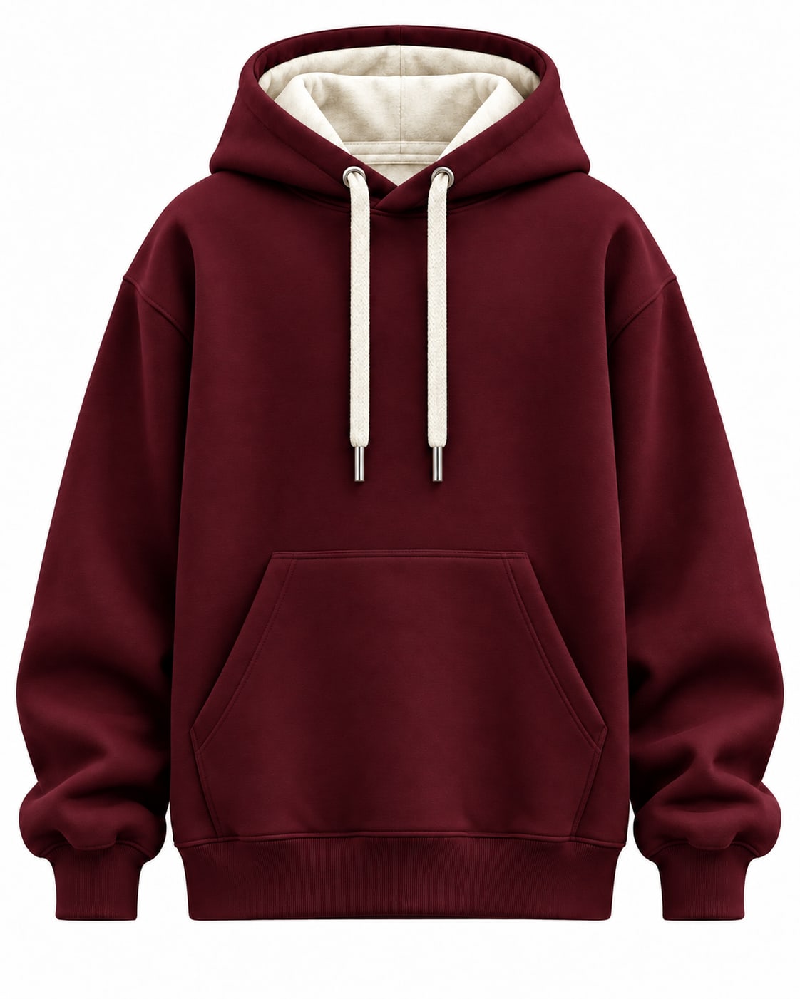 Custom Burgundy Heavyweight Pullover Hoodie – Bone Cream Contrast Hood