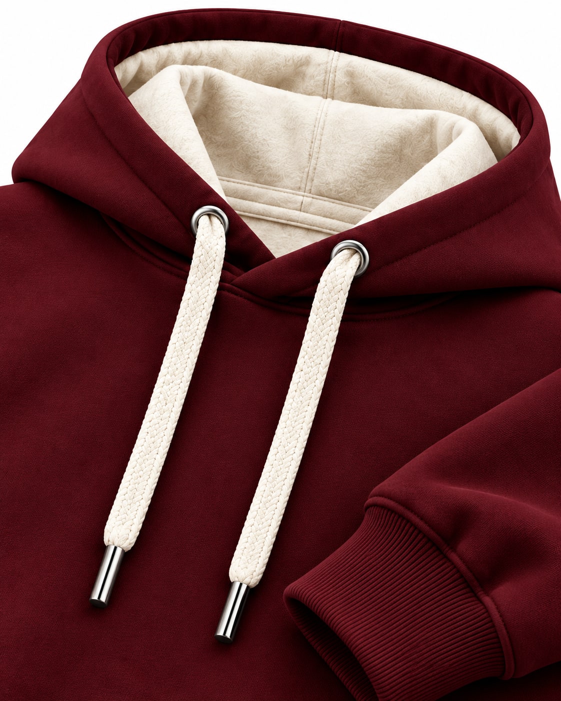 Custom Burgundy Heavyweight Pullover Hoodie – Bone Cream Contrast Hood