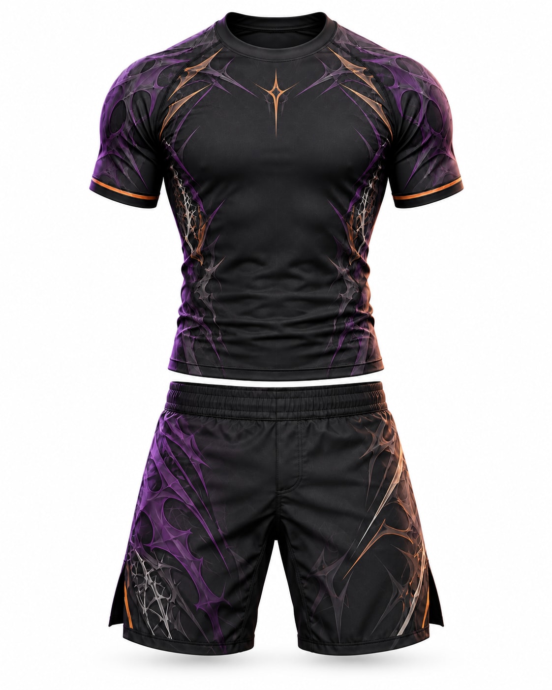 Custom Halloween Web No-Gi BJJ Rashguard & Fight Shorts Set | Black Purple