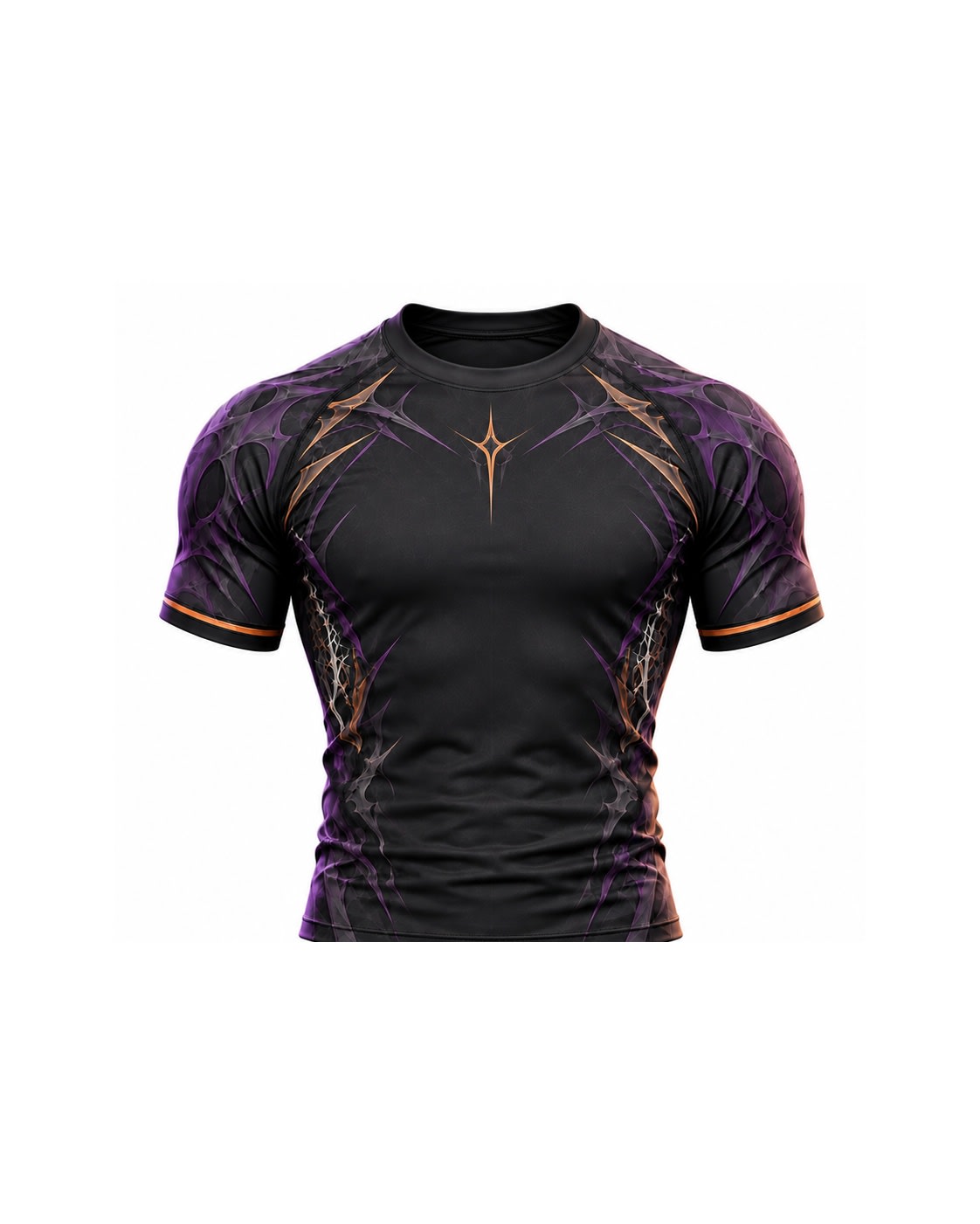 Custom Halloween Web Short Sleeve BJJ Rashguard | Black Purple Bronze