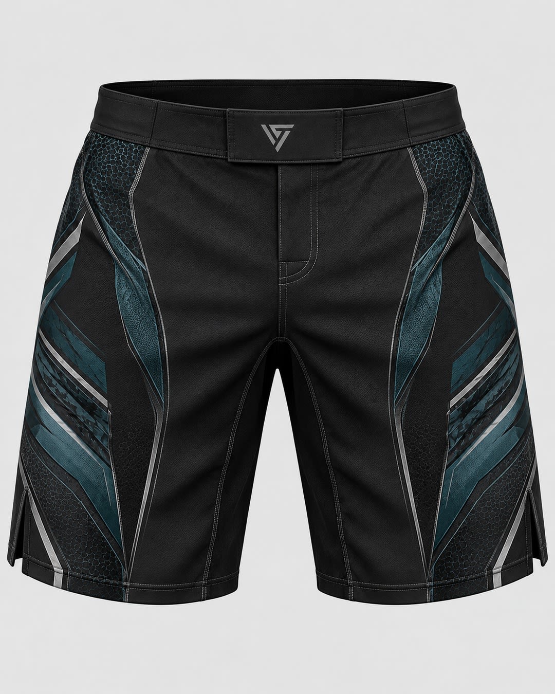 Custom Black Teal No-Gi BJJ Rashguard & Fight Shorts Set | Carbon Hex, image 2