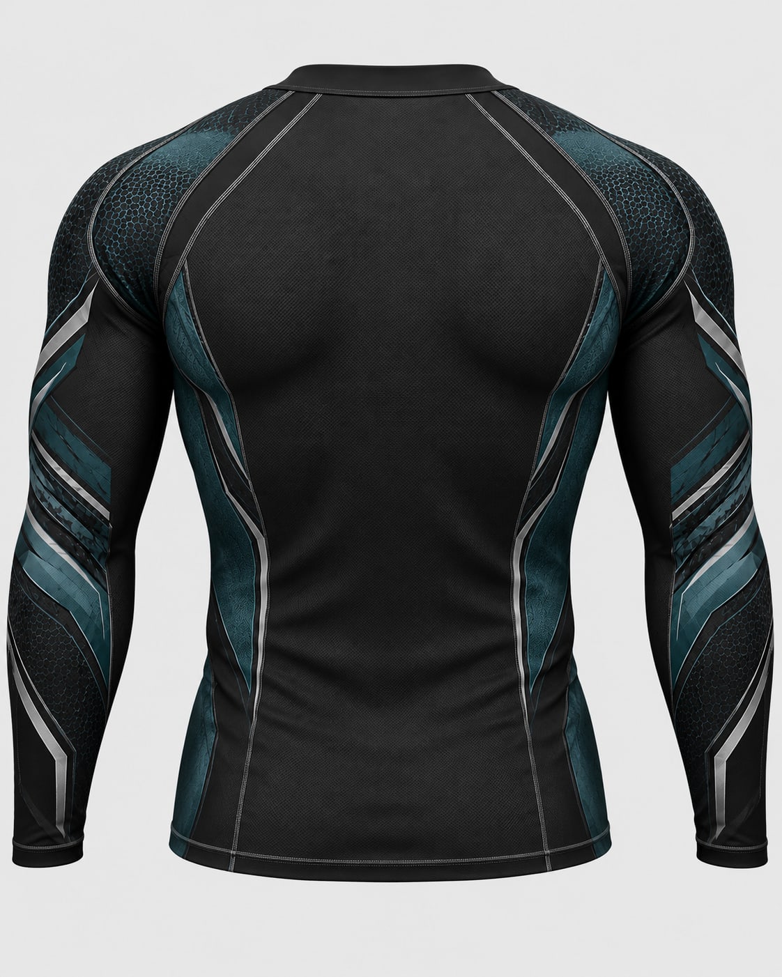 Custom Black Teal No-Gi BJJ Rashguard & Fight Shorts Set | Carbon Hex, image 3