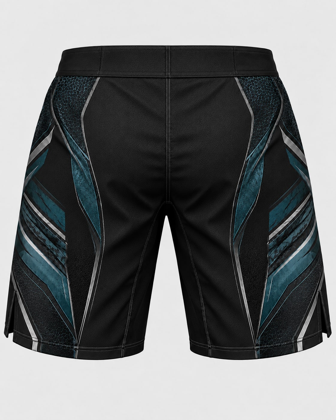 Custom Black Teal No-Gi BJJ Rashguard & Fight Shorts Set | Carbon Hex, image 4