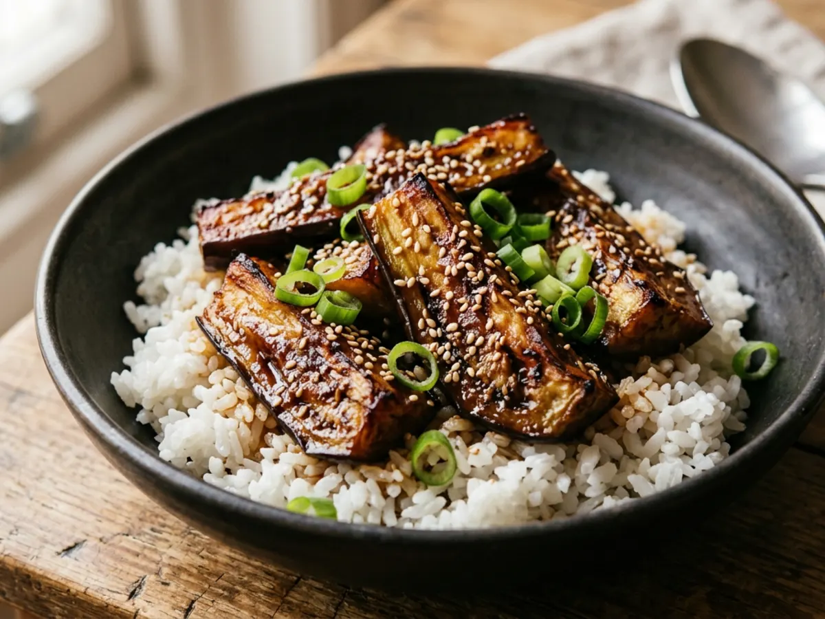 Miso Caramel Aubergine Rice Bowls