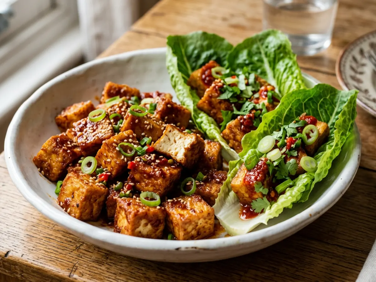 Crispy Chilli Tofu Lettuce Cups