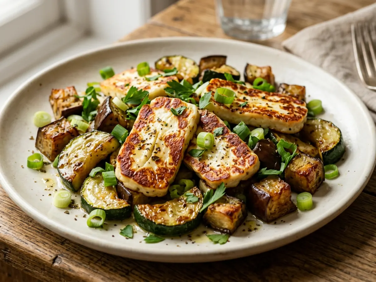 Halloumi Courgette and Aubergine Traybake