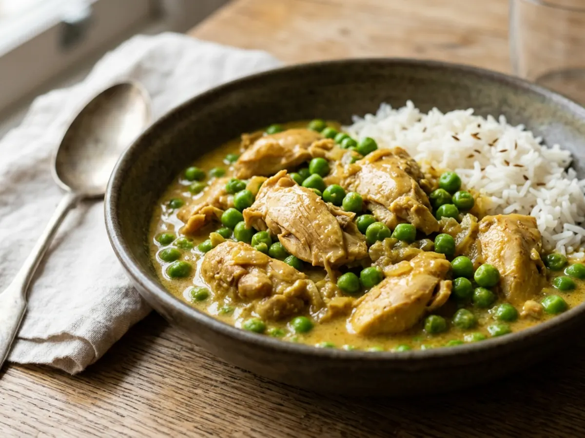 Mild Coconut Chicken Curry with Peas