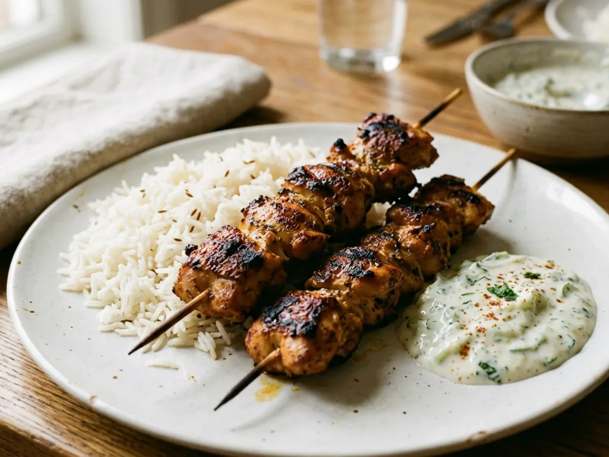 Chicken Tikka Skewers with Cucumber Raita