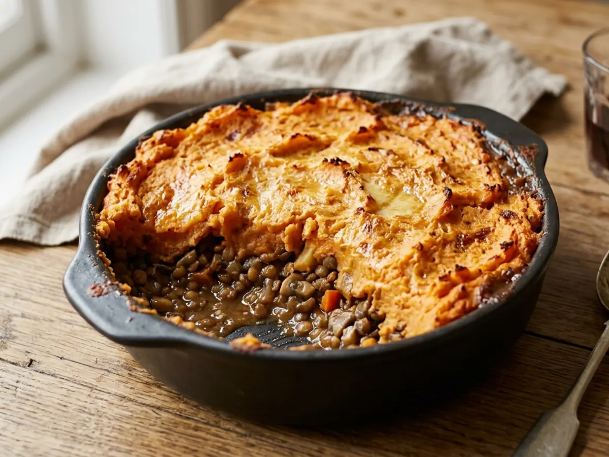 Lentil and Mushroom Cottage Pie with Sweet Potato Mash