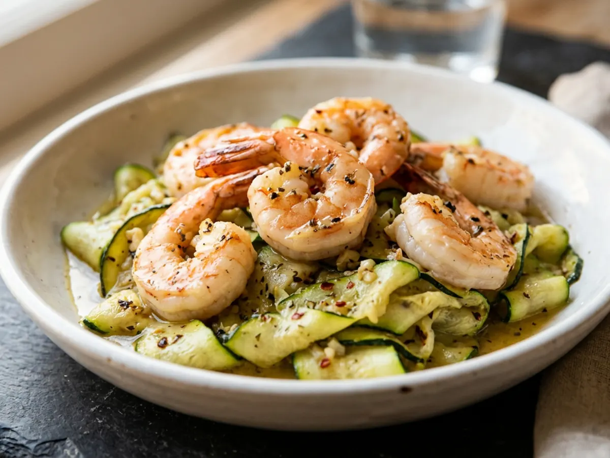 Lemon Garlic Prawns with Courgette Ribbons