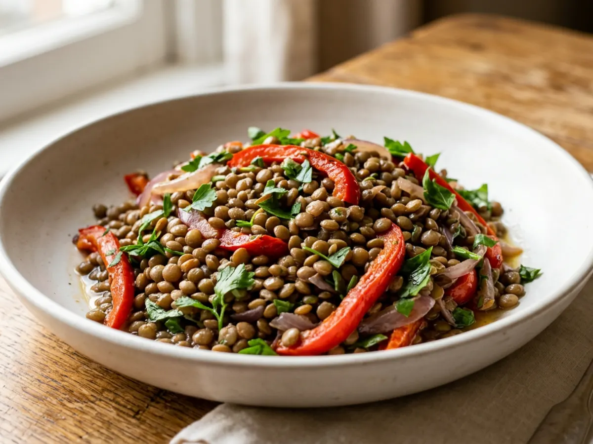 Warm Lentil, Roasted Pepper and Herb Salad