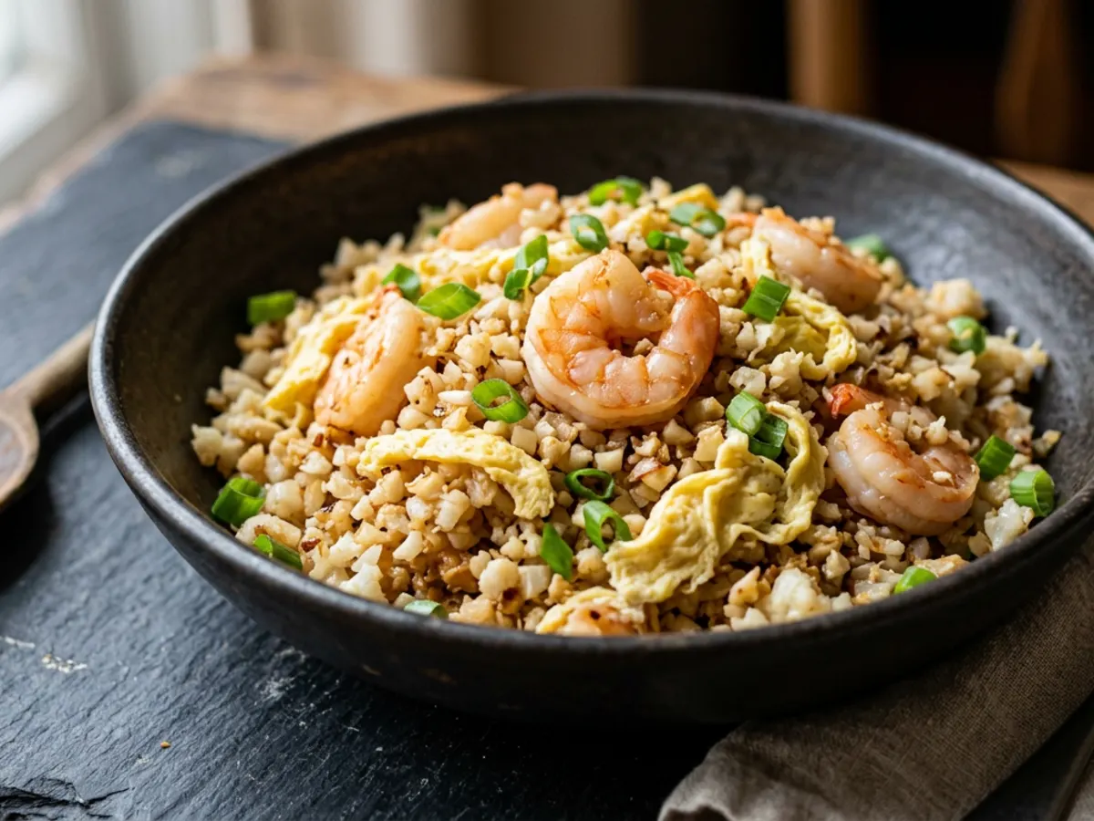 Egg-Fried Cauliflower Rice with Prawns