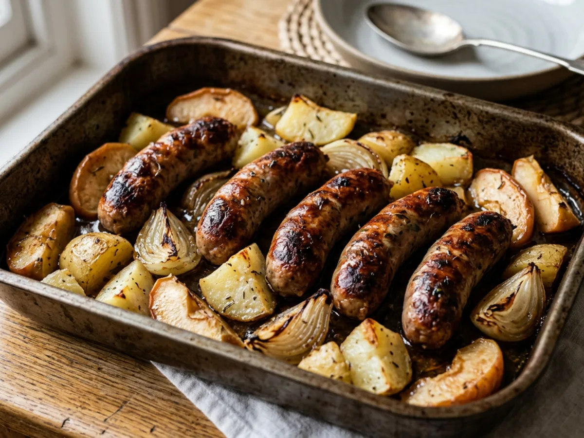 Cumberland Sausage Traybake with Apples and Onions