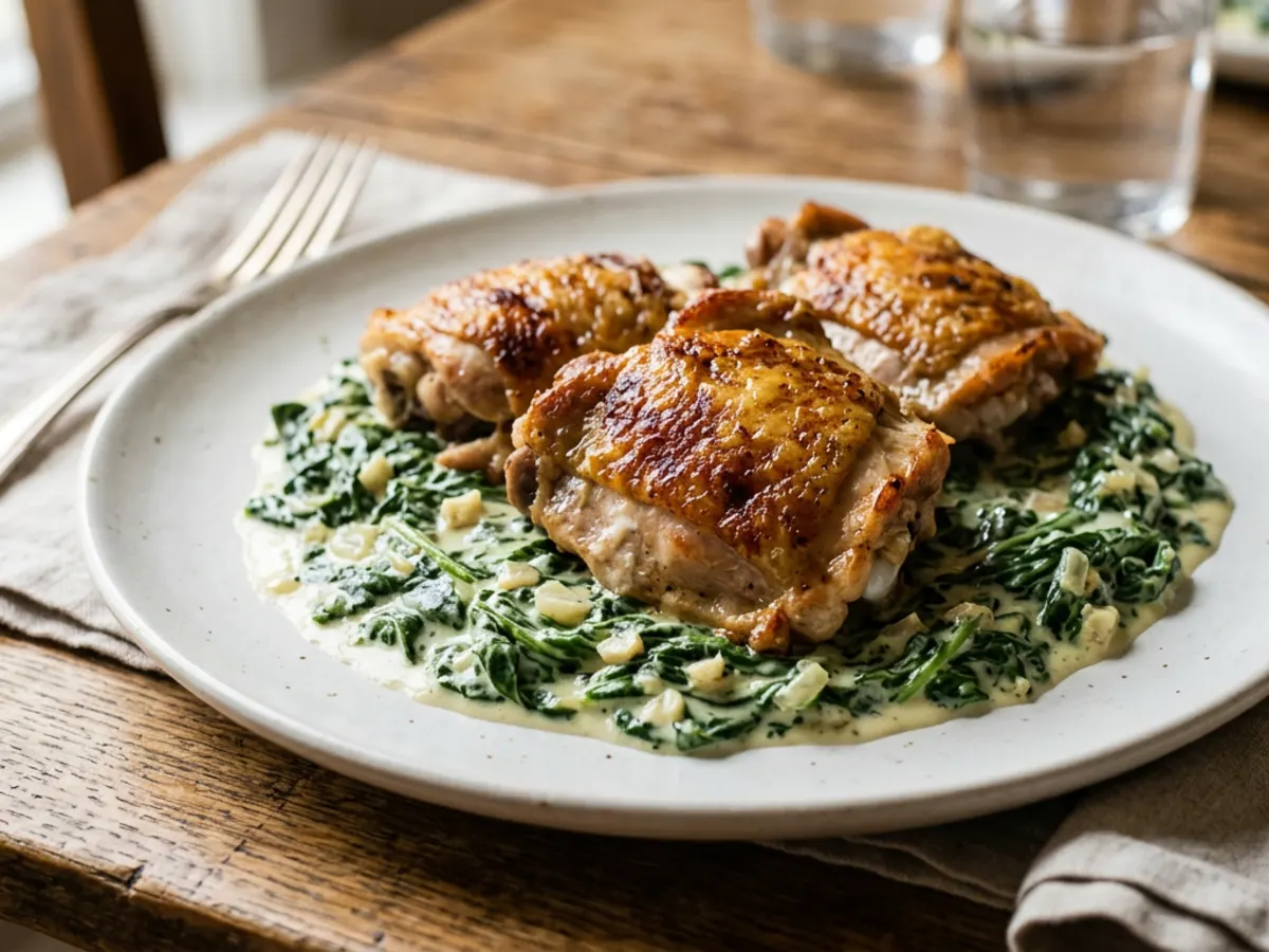 Garlic Chicken Thighs with Creamed Spinach