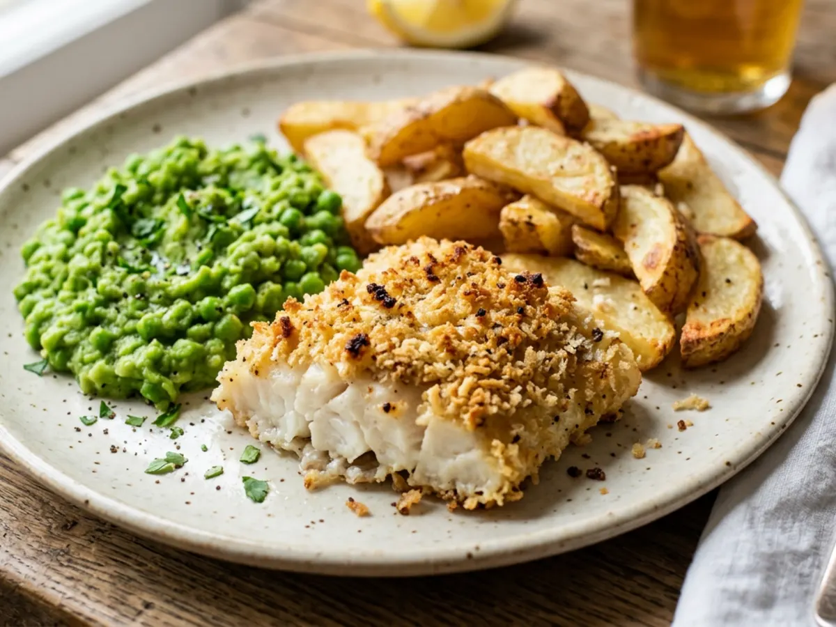 Oven-Baked Fish and Chips with Mushy Peas