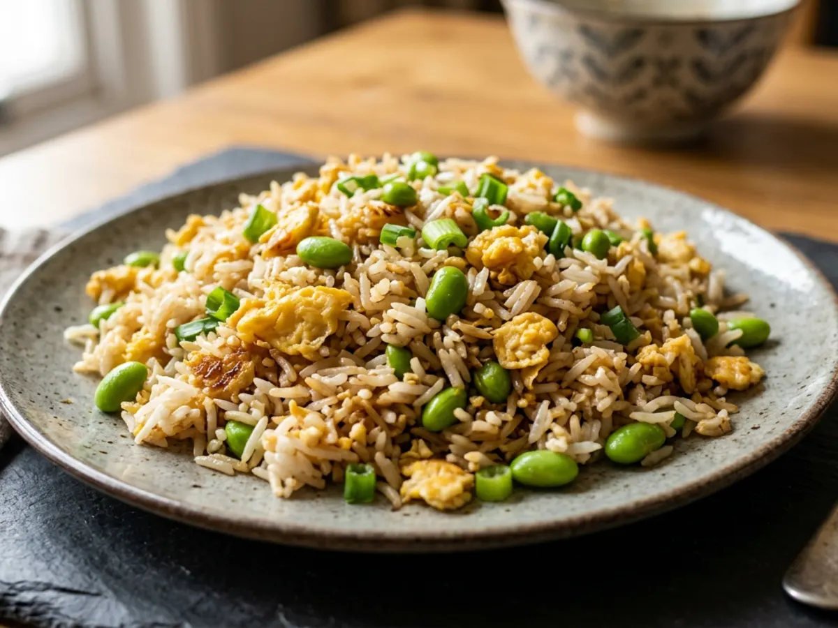 Egg Fried Rice with Peas and Spring Onions