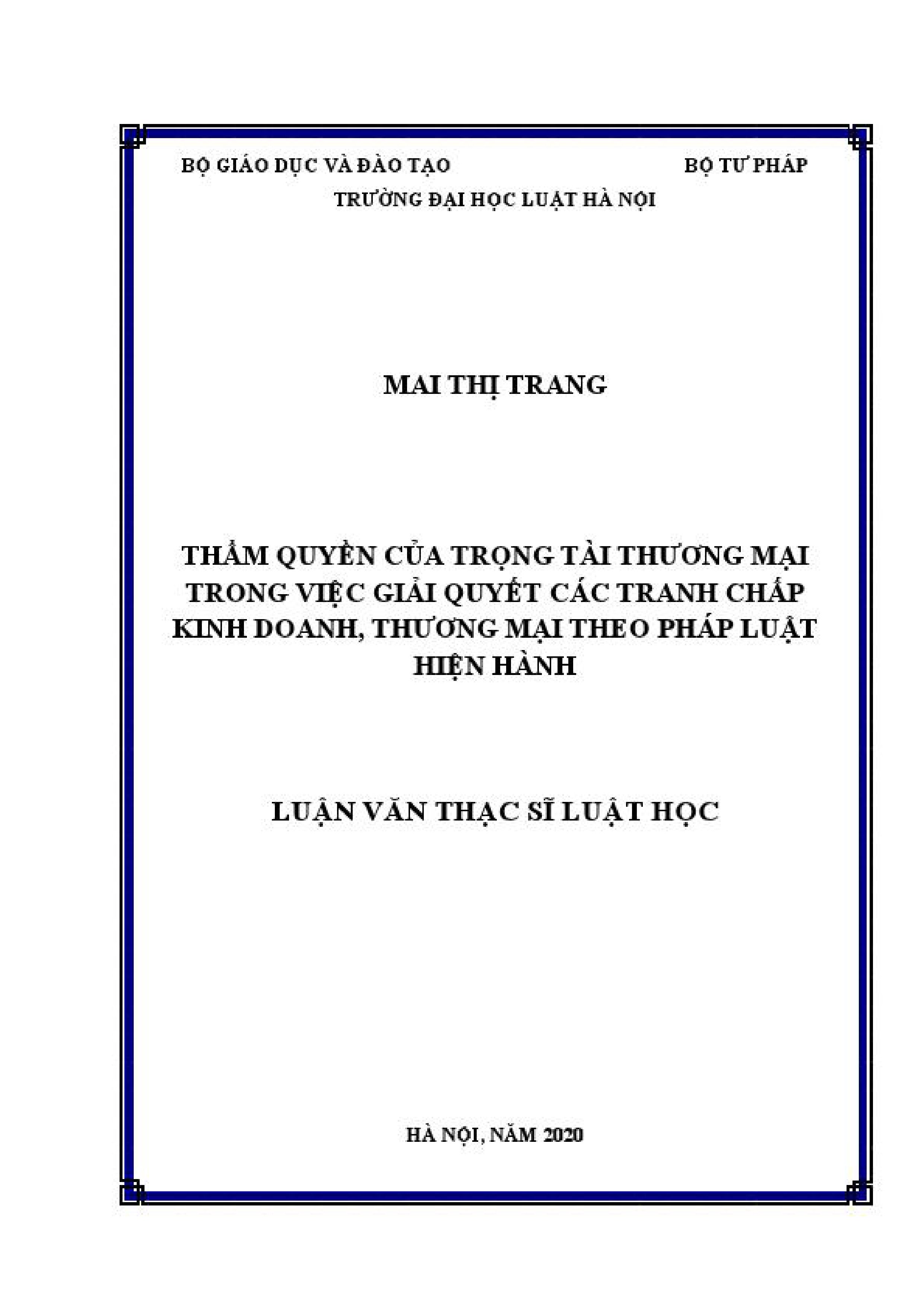 Thẩm quyền của trọng tài thương mại trong việc giải quyết các tranh chấp kinh doanh, thương mại theo pháp luật hiện hành