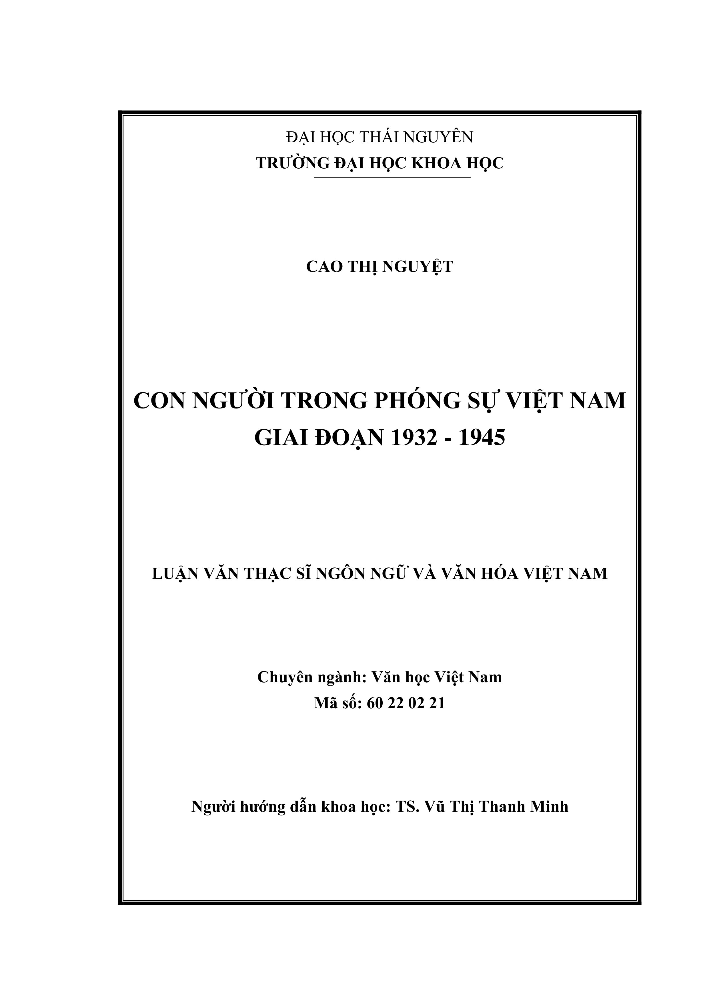 Con người trong phóng sự Việt Nam giai đoạn 1932-1945