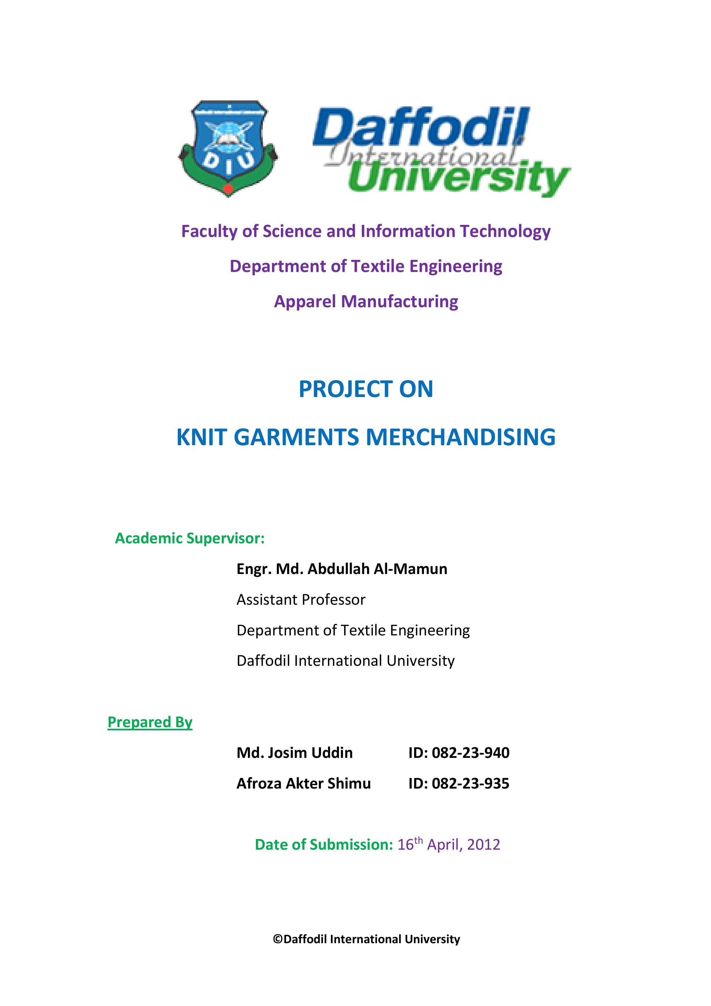 Project on Knit Garments Merchandising