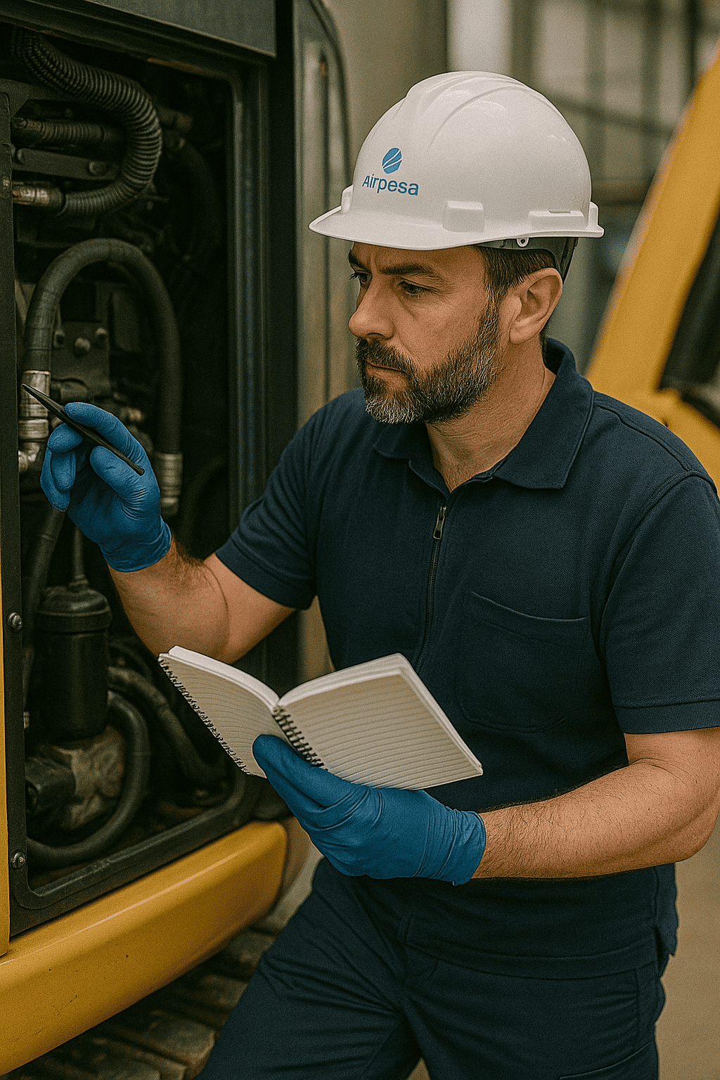 tecnico de airpesa haciendo una revision de un sistema de refrigeracion de aire acondicionado