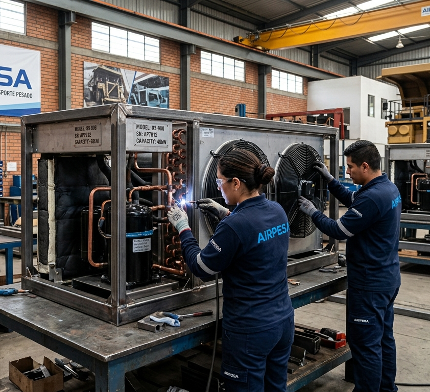 tecnicos-de-airpesa-soldando-y-verificando-pieza-recien-fabricada-para-equipo-de-aire-acondicionado
