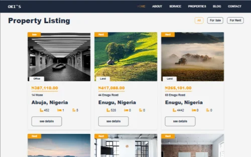portfolio project - Okis Real Estate – Property Listing & Engineering Services Website