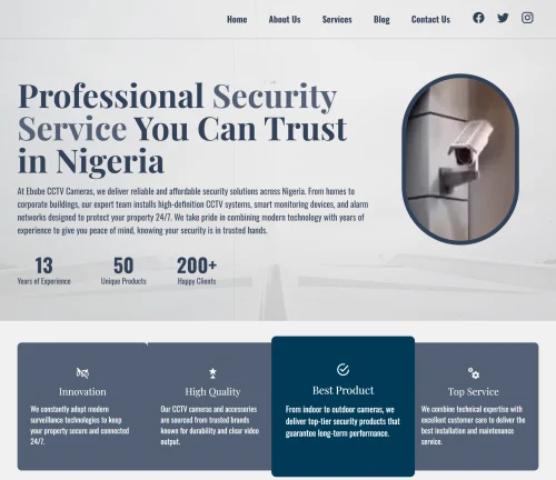 portfolio project - Ebube CCTV Landing Page Website | High-Performance Security Service Website Built with Nuxt.js