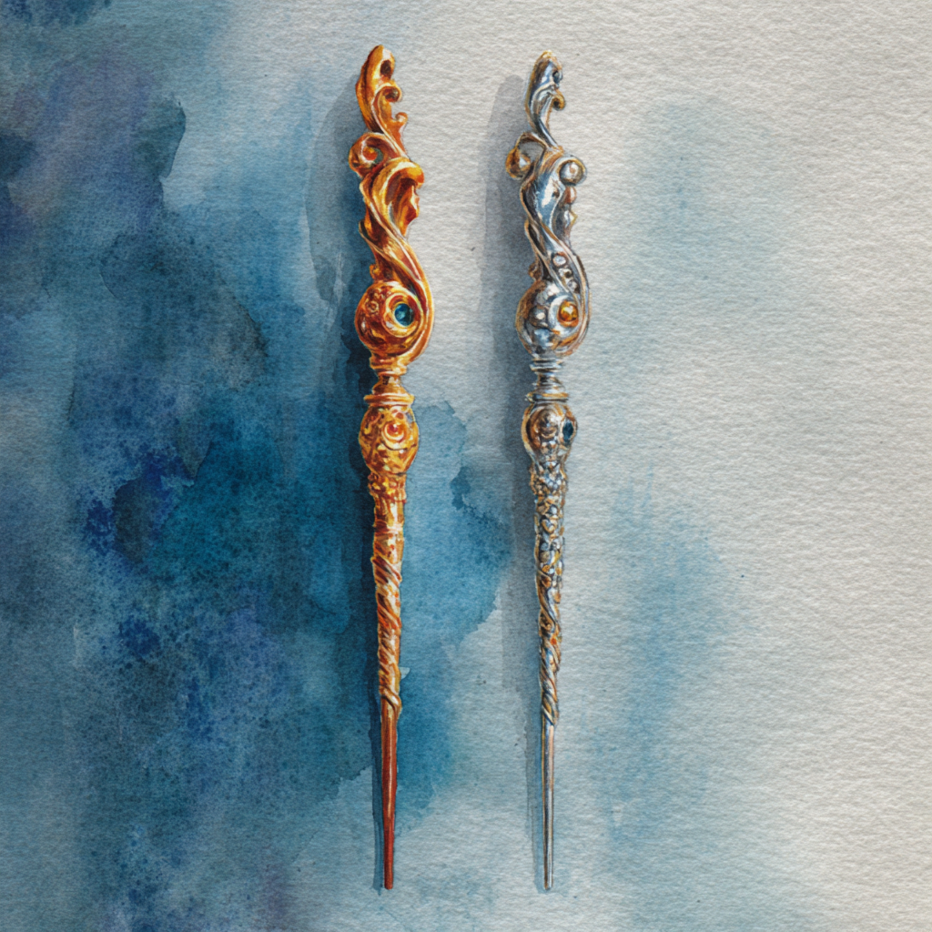 Cover illustration for The Golden Stick and the Silver Stick