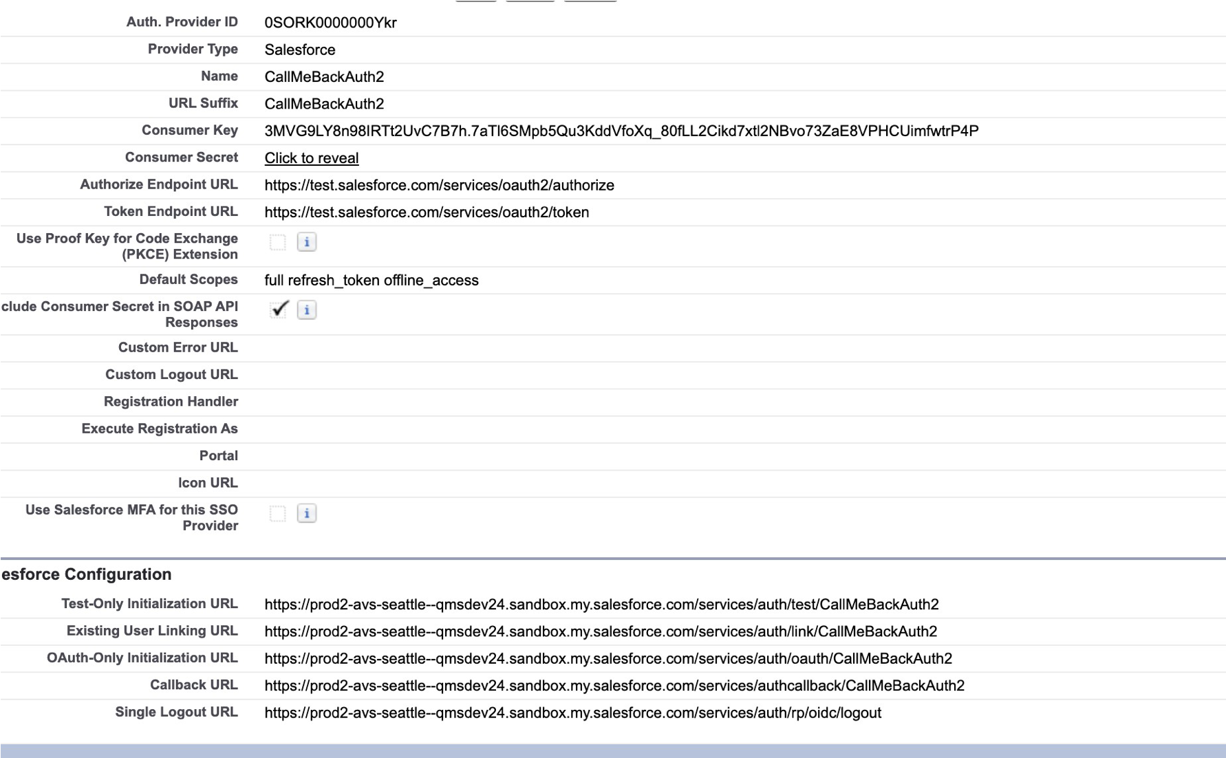 A saved Auth Provider configured for Salesforce