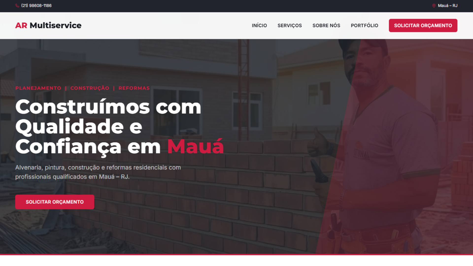 landing page para uma empresa de construção feito pelo front end junior vieira dev