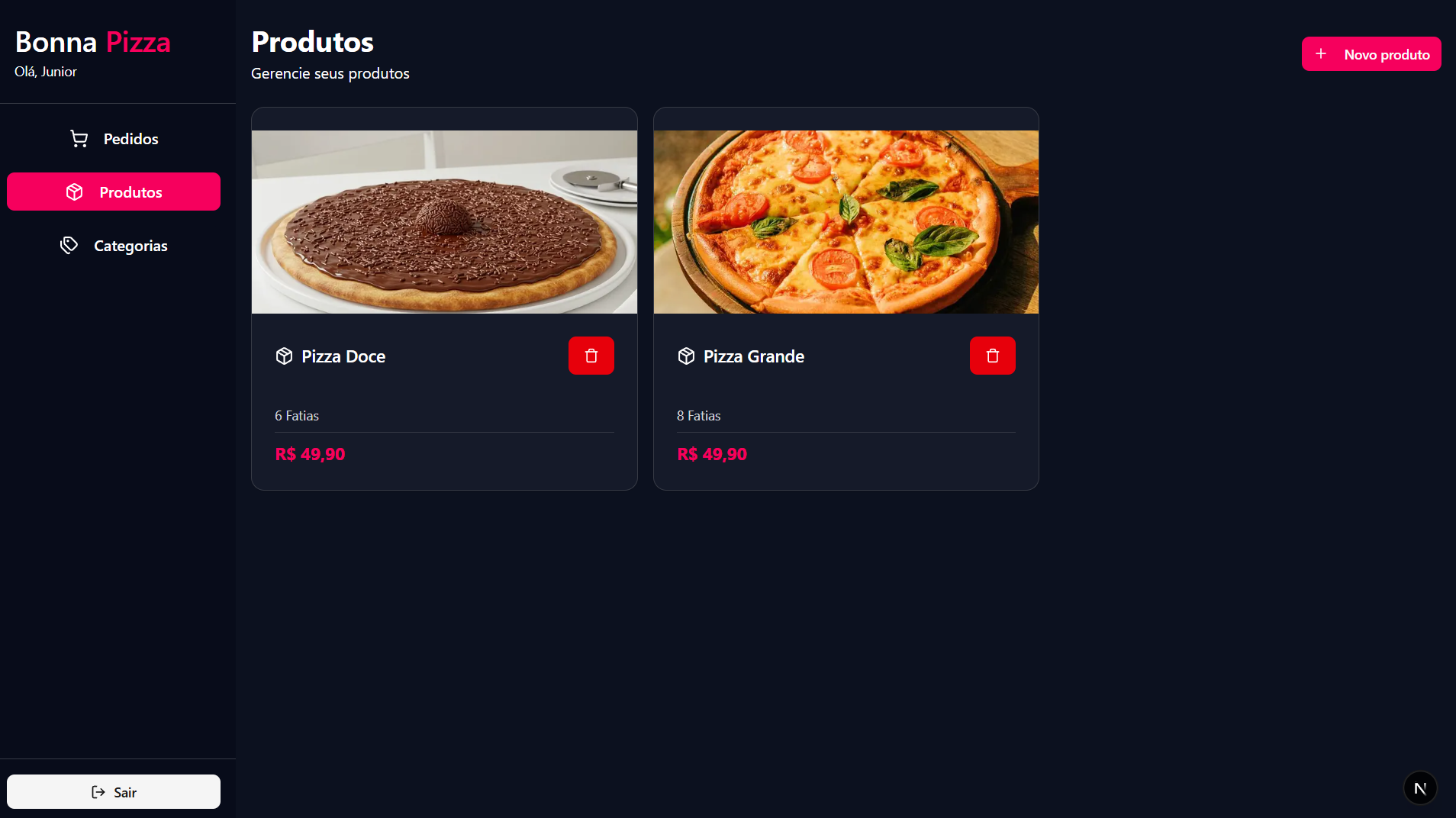 Homepage do e-commerce