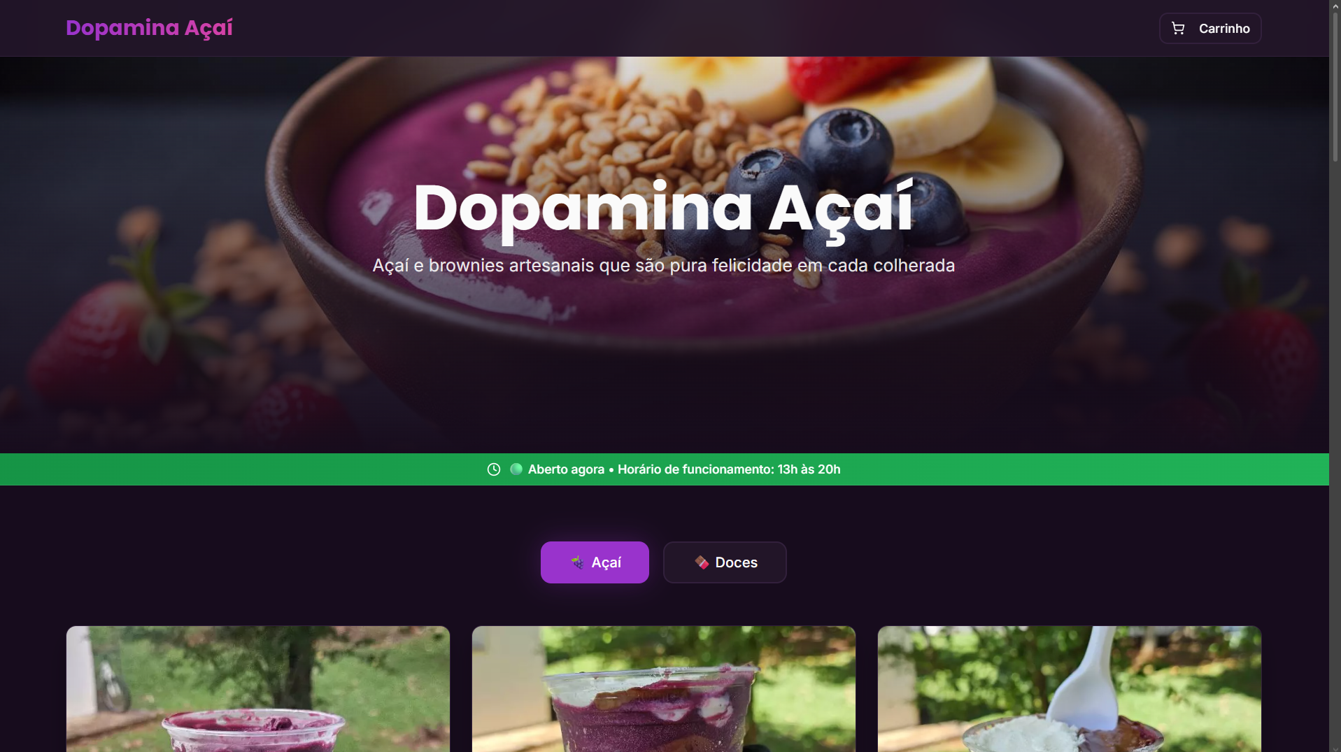 Home cardápio digital feito por um front-end