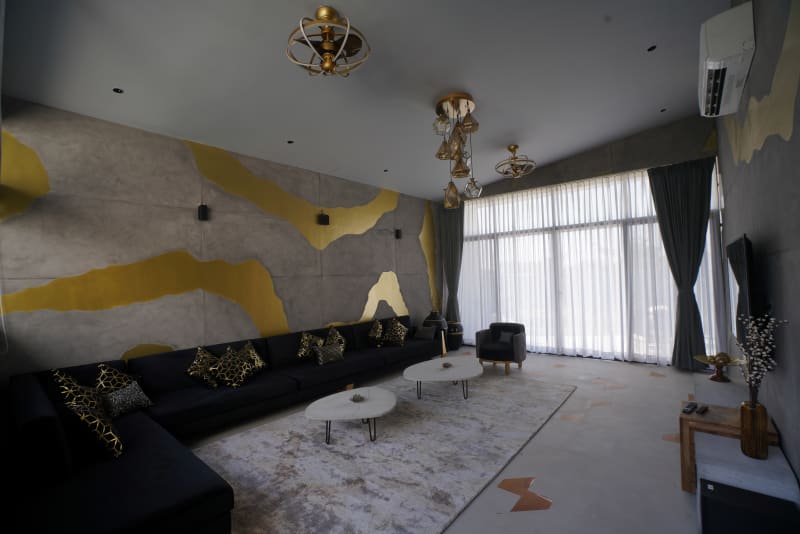 Minimalist concrete fusion living room space