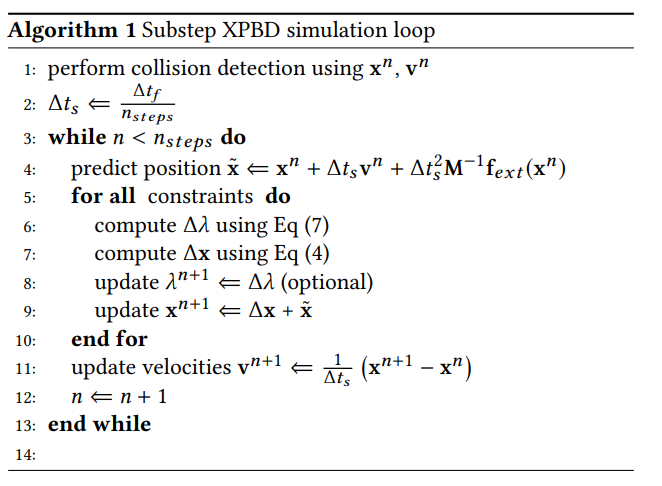 Algorithm of XPBD with small steps