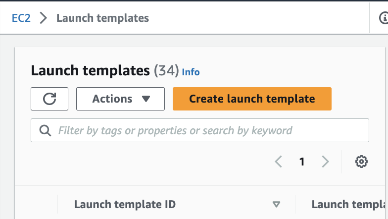 AWS Create Launch Template Button