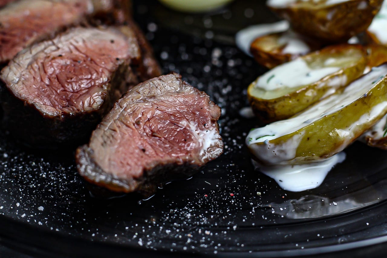 BBQ Pincanha steak with Jersey Royal & Gorgonzola Salad
