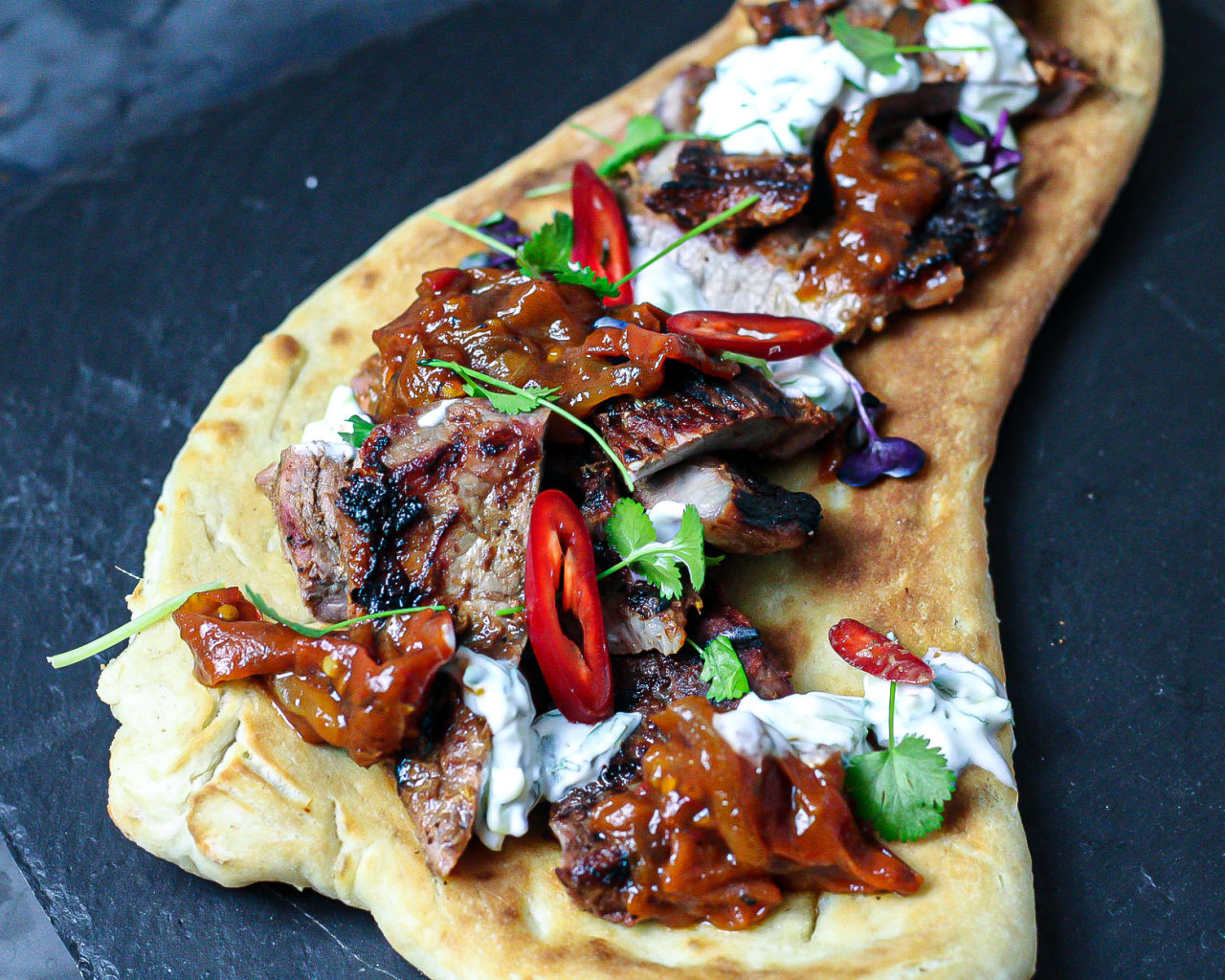 Loaded Naan Bread with Tandoori Lamb Leg