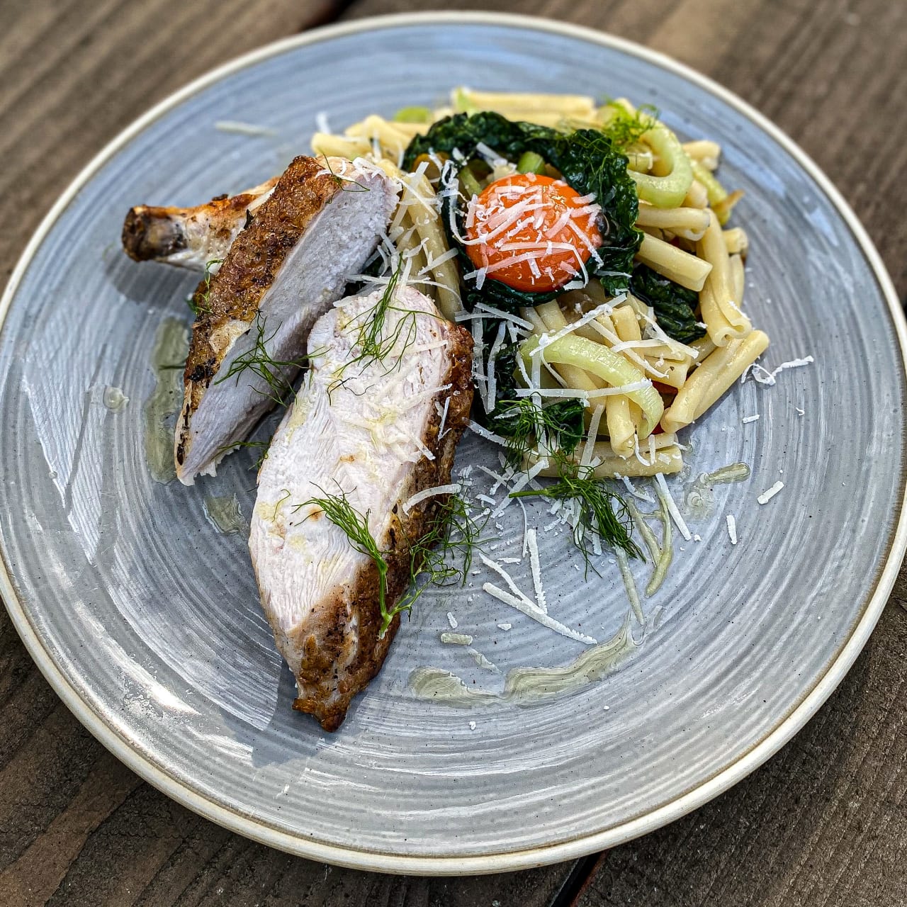 Roast Chicken Breast with Fennel & Cavolo Nero Fusillata