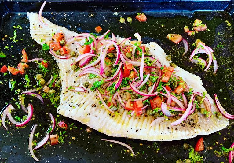 Skate Wing with a Red Onion and Coriander Salsa