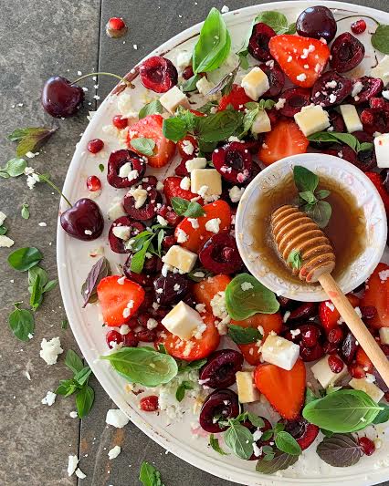 Seasonal Fruit Platter with Greek Cheeses and Honey!