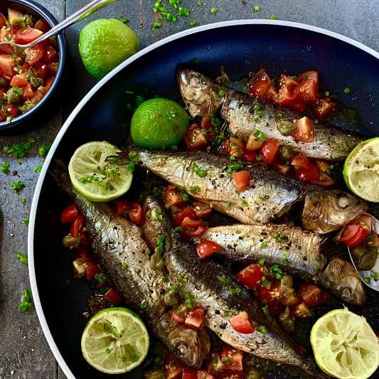 Grilled Sardines with a Lime and Green Chilli Salsa