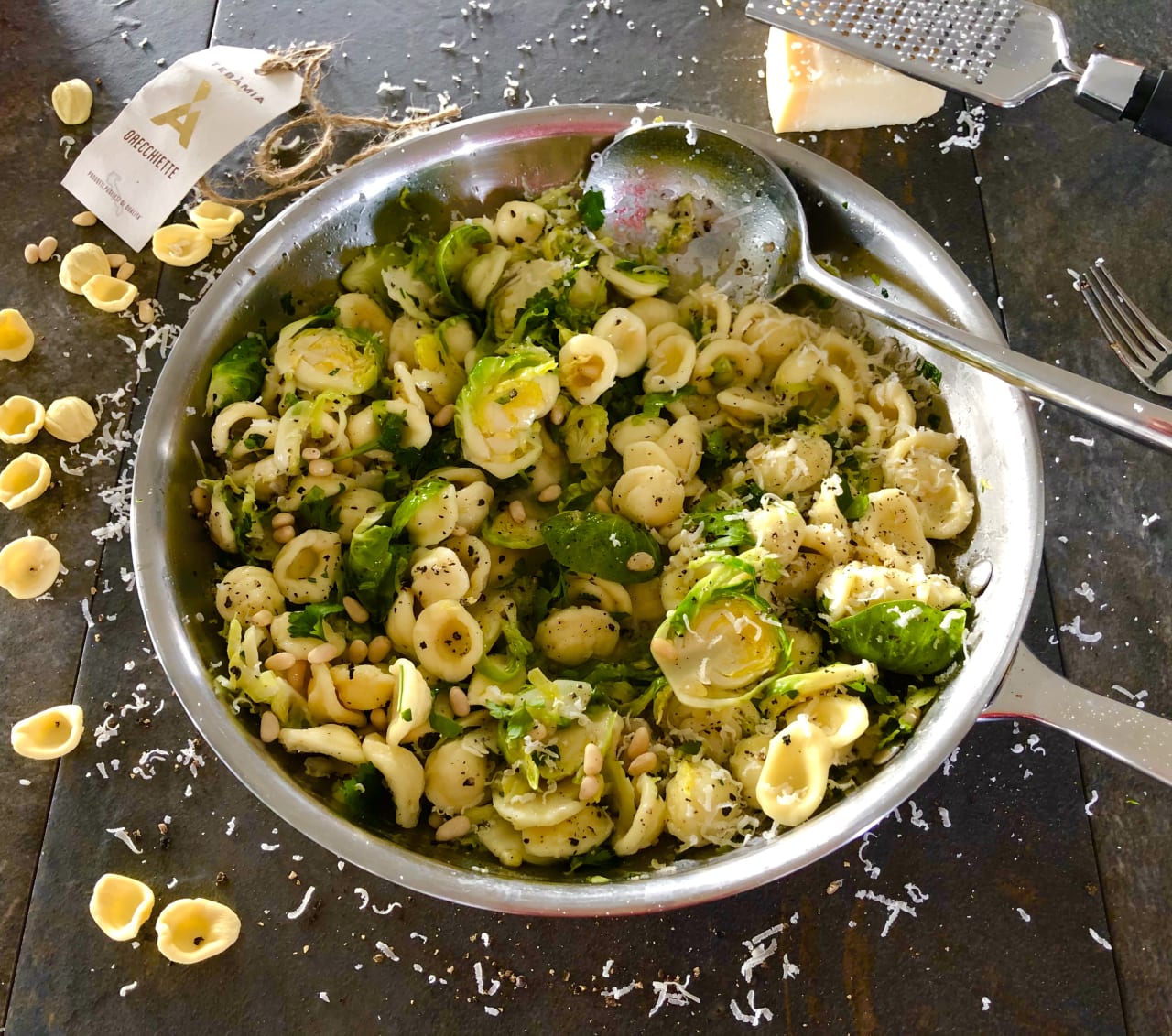 Orecchiette with Brown Butter Sprouts and Parmesan